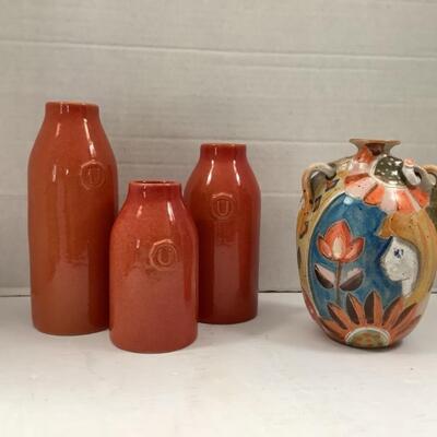 463  Italian Hand Painted Vase & Three Matching Jars 