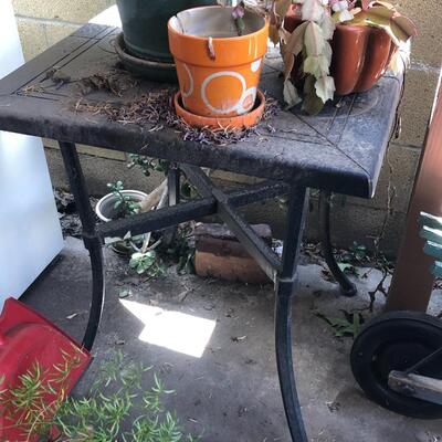  Black metal galvanized outdoor table and 3 pots