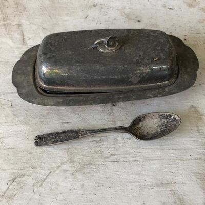 Oneida silver plate butter dish and spoon 