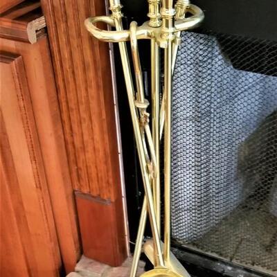 Lot #200  Solid Brass Fireplace Tool set