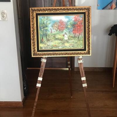 Lot 4:  Antique Easel and Enamel Painting