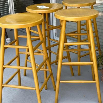 Lot 490  Set of 4 Wooden Tall Stools