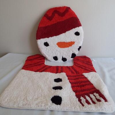 Snowman Bath Rug Set & Deer Plague