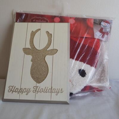 Snowman Bath Rug Set & Deer Plague