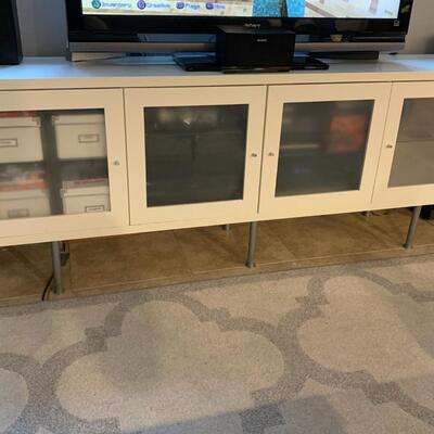 White  Frosted Glass Door TV Stand	