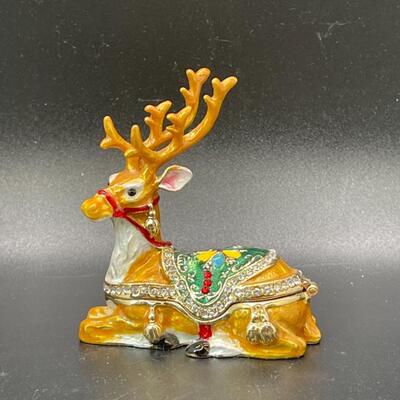 Christmas Holiday Reindeer Enameled Trinket Box