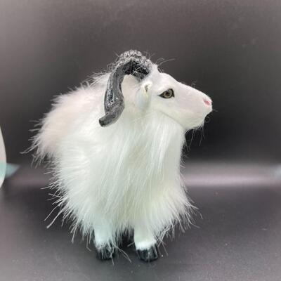 Goat Ram Plush Real Fur Figurine Animal