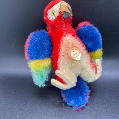 Vintage Steiff Macaw Parrot Stuffed Mini Plush Lora with Name Tag