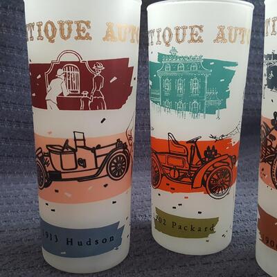 Set of 4 Vintage Antique Autos Drinking Glasses