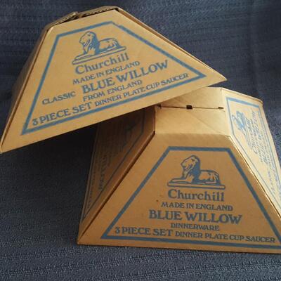 2 Sets English Blue Willow Dinnerware