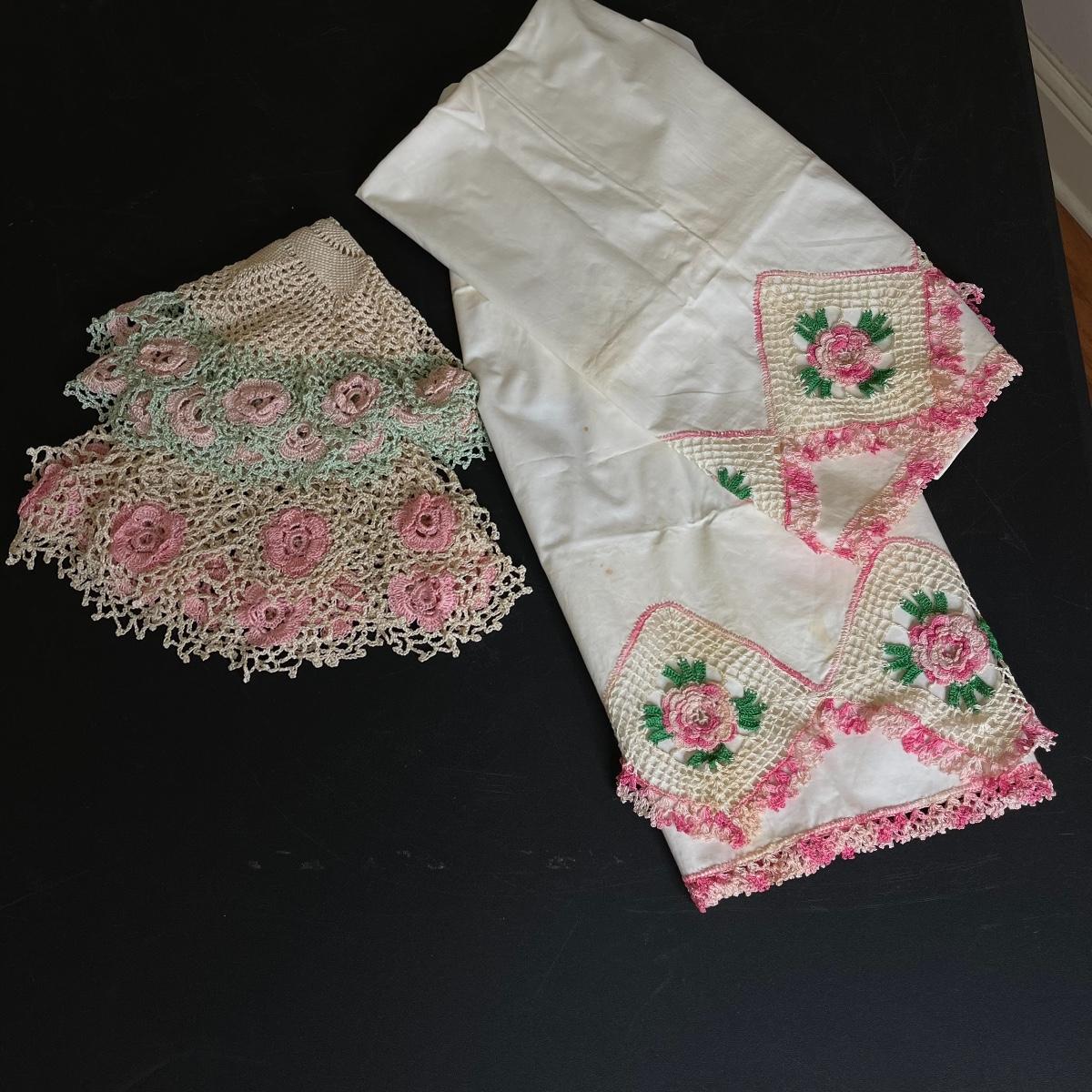 Vintage Crocheted Pillow Cases and Doilies