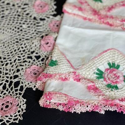 Vintage Crocheted Pillow Cases and Doilies