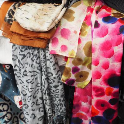 Lot 79 purses, wallets, gloves, scarves