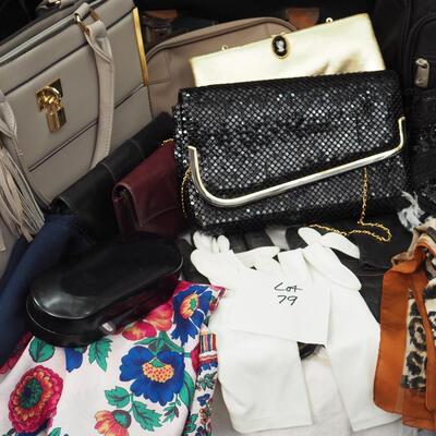 Lot 79 purses, wallets, gloves, scarves