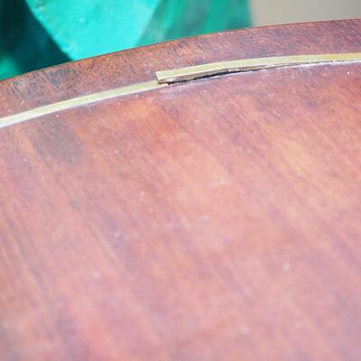 lot 80 Antique Mahogany lift round table, tapestry stool 