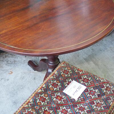 lot 80 Antique Mahogany lift round table, tapestry stool 