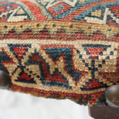 lot 80 Antique Mahogany lift round table, tapestry stool 