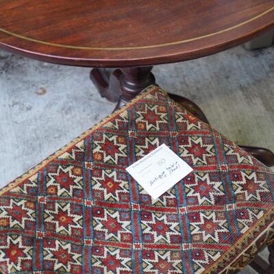 lot 80 Antique Mahogany lift round table, tapestry stool 