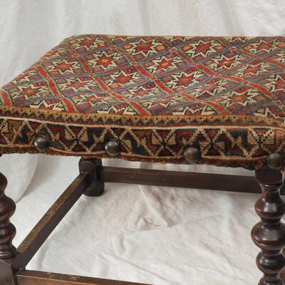 lot 80 Antique Mahogany lift round table, tapestry stool 