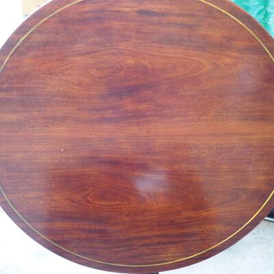 lot 80 Antique Mahogany lift round table, tapestry stool 