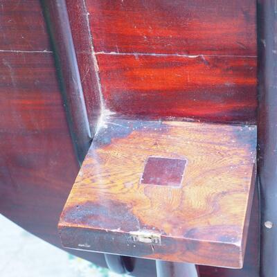 lot 80 Antique Mahogany lift round table, tapestry stool 