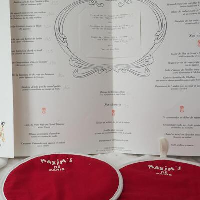 Lot 85 Maxim's of Paris menu and mits