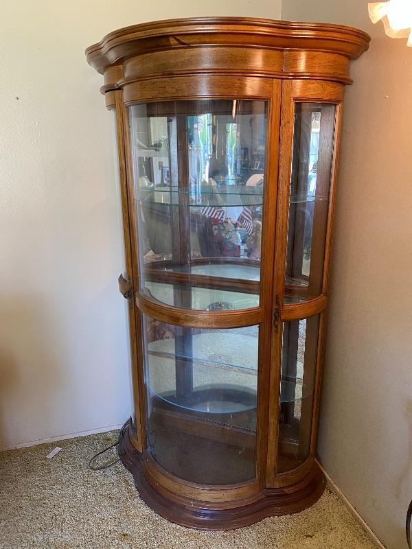 Curved Glass Mirrored Curio Display Case Side Opening