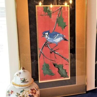 Lot #220  Asian Lot - Blue Jay on Silk & Ginger Jar