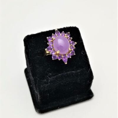 Lot #222  14kt Gold Ring - Size 6 - set with Cabochon and faceted Amethysts