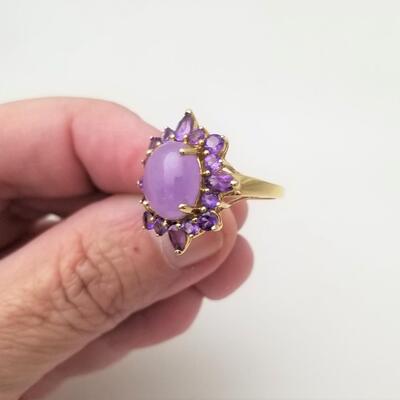 Lot #222  14kt Gold Ring - Size 6 - set with Cabochon and faceted Amethysts