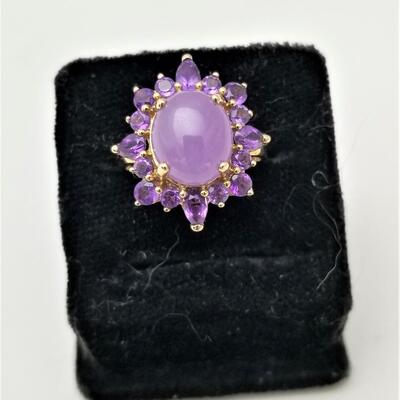 Lot #222  14kt Gold Ring - Size 6 - set with Cabochon and faceted Amethysts