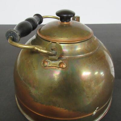 Older Copper Tea Kettle Wood Handle, Brass Hardware, Made in England Has Lots of Great Patina