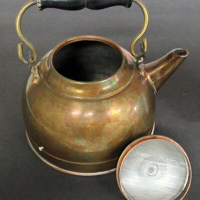Older Copper Tea Kettle Wood Handle, Brass Hardware, Made in England Has Lots of Great Patina