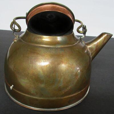 Older Copper Tea Kettle Wood Handle, Brass Hardware, Made in England Has Lots of Great Patina