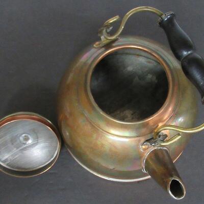 Older Copper Tea Kettle Wood Handle, Brass Hardware, Made in England Has Lots of Great Patina
