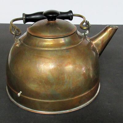 Older Copper Tea Kettle Wood Handle, Brass Hardware, Made in England Has Lots of Great Patina