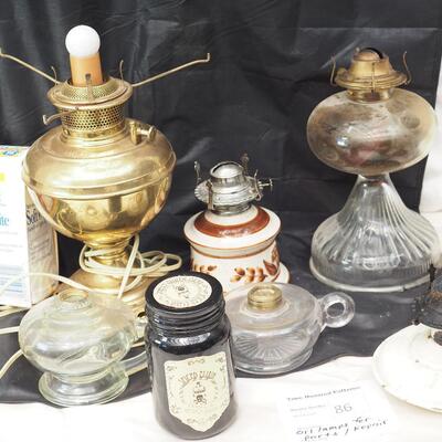 lot 86 oil lamps for parts and repair. 3 lamplight farms 1 Aladdin 1 B&H 2 finger night lights