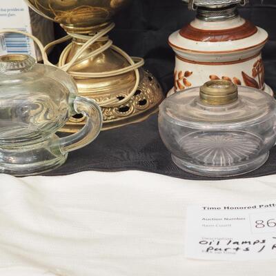 lot 86 oil lamps for parts and repair. 3 lamplight farms 1 Aladdin 1 B&H 2 finger night lights