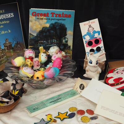 Lot 89 hand painted easter eggs, vintage patches
