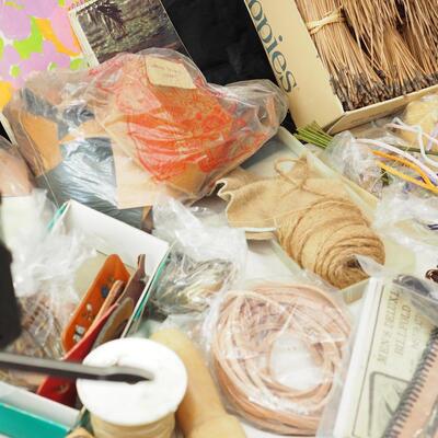 lot 91 Leather scraps and basketry materials