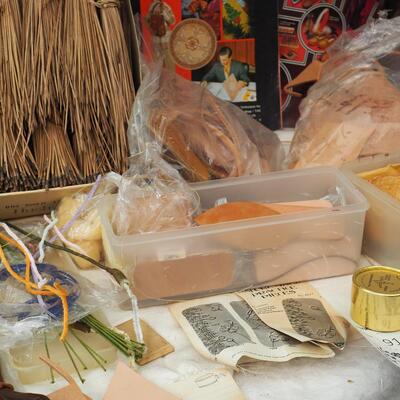 lot 91 Leather scraps and basketry materials