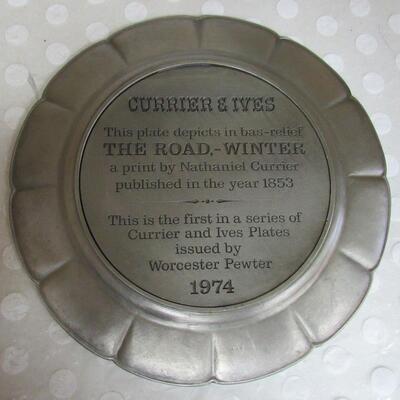 Currier and Ives Pewter Bas-Relief Plate The Road-Winter, 1st In Series