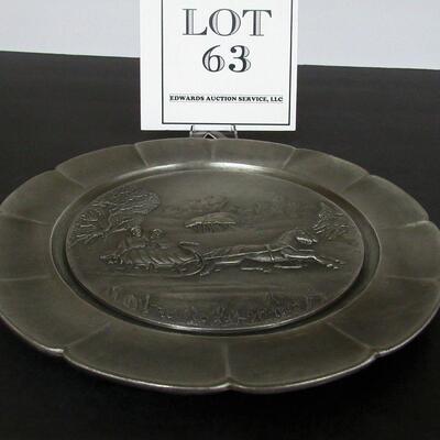 Currier and Ives Pewter Bas-Relief Plate The Road-Winter, 1st In Series