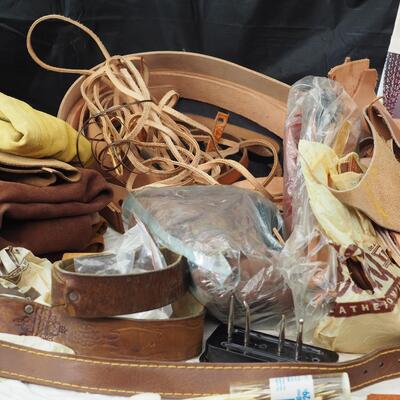 Lot 92 leather pieces Porcupine quills 