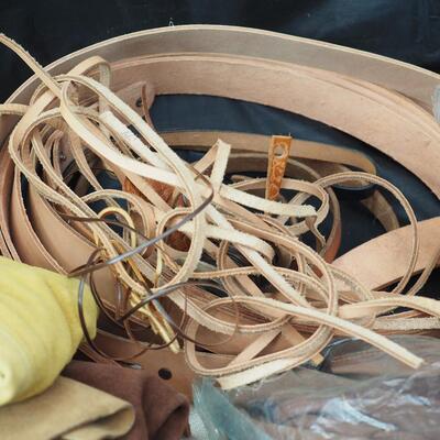 Lot 92 leather pieces Porcupine quills 