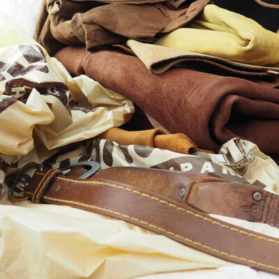 Lot 92 leather pieces Porcupine quills 