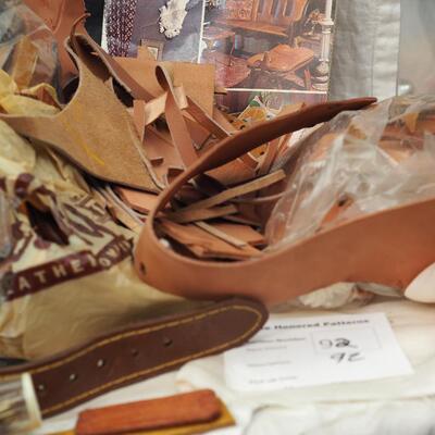Lot 92 leather pieces Porcupine quills 