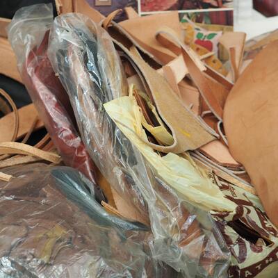 Lot 92 leather pieces Porcupine quills 