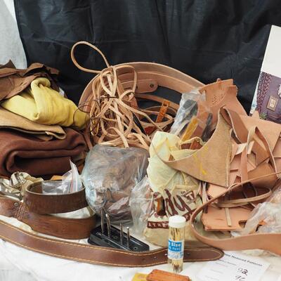 Lot 92 leather pieces Porcupine quills 