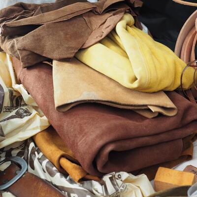 Lot 92 leather pieces Porcupine quills 